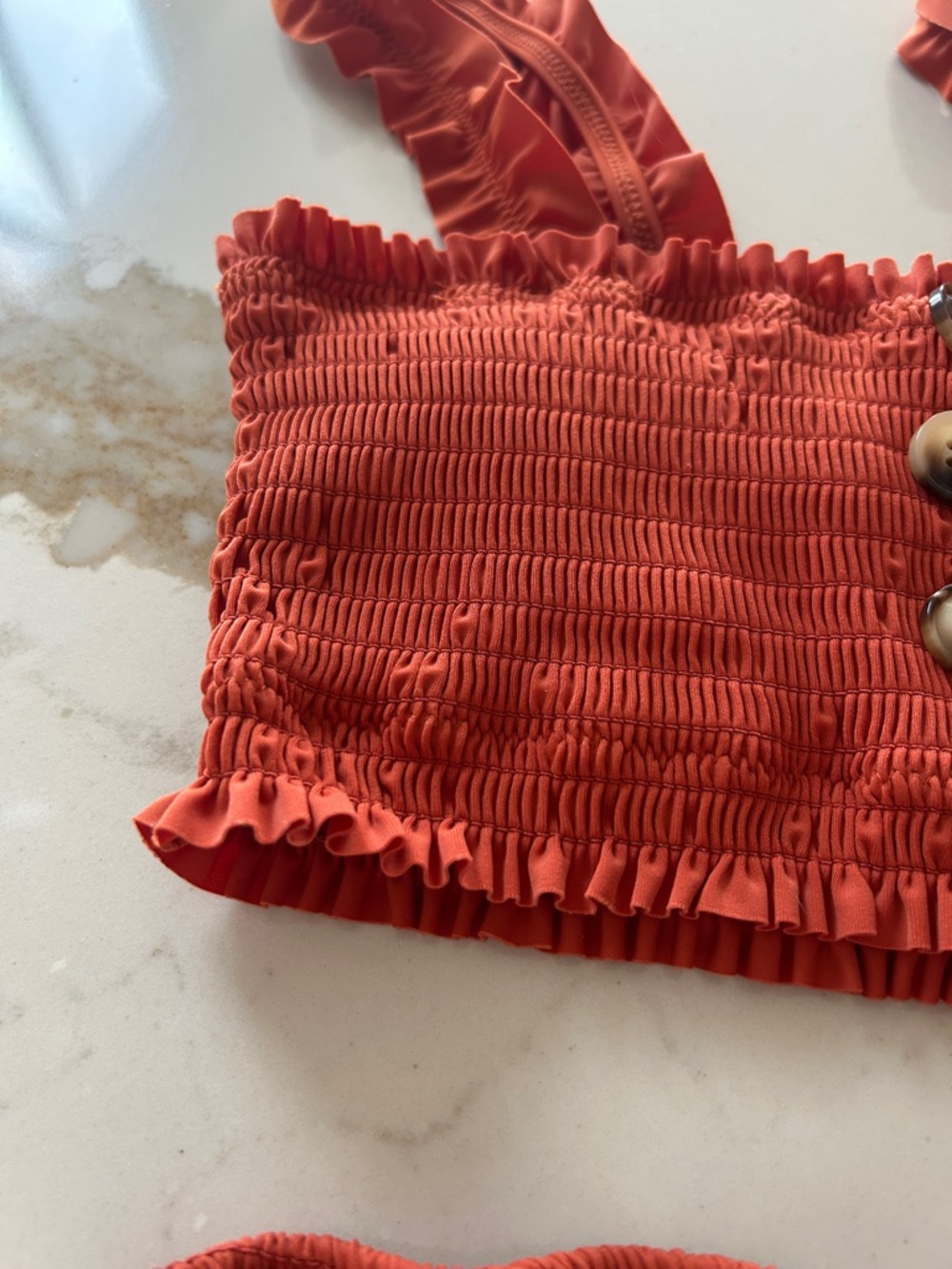 Rust Smocked Two-Piece Bikini Set, Size S - Picture 2 of 7
